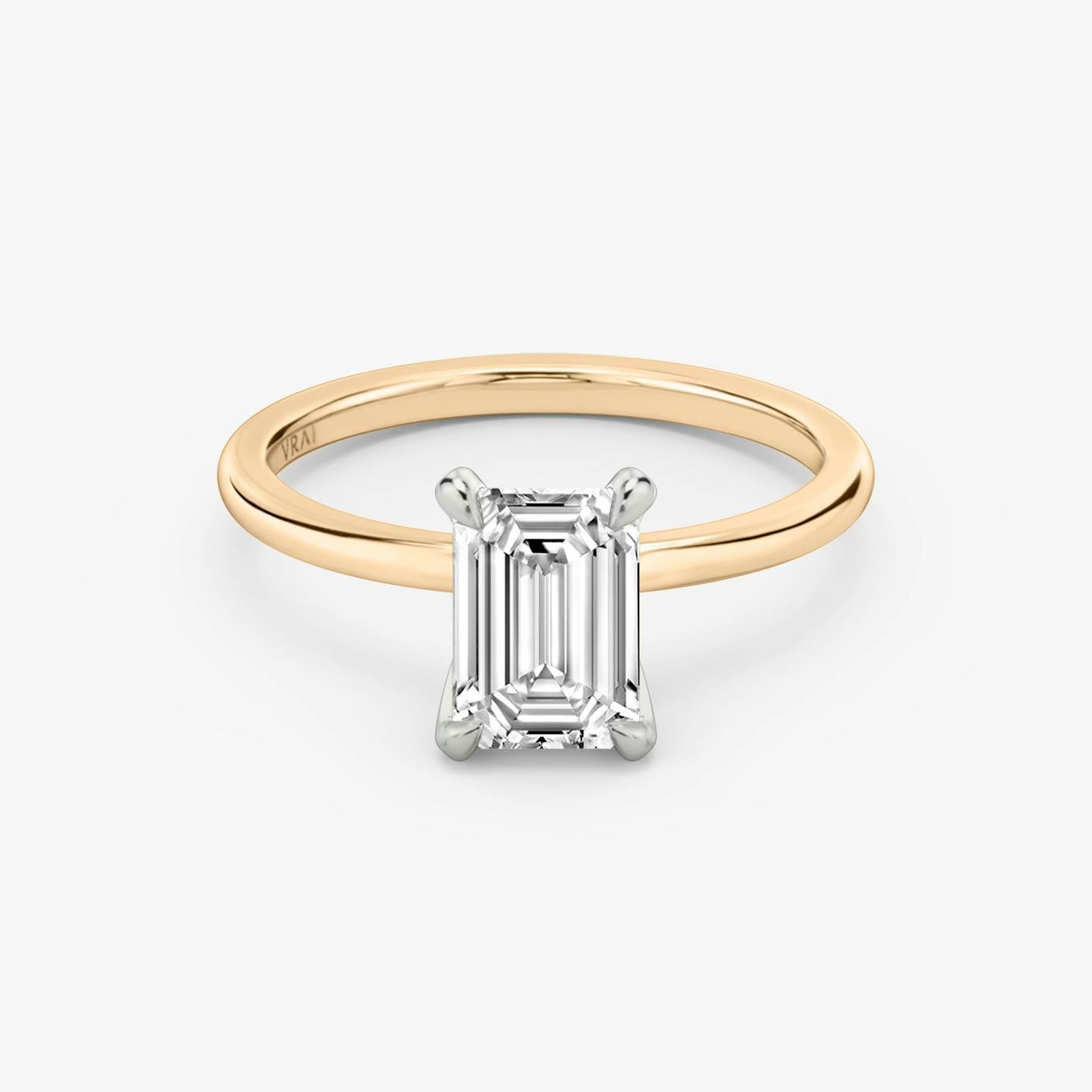 The Classic Two Tone | Emerald | 14k | 14k Rose Gold and Platinum | Band: Plain | Diamond orientation: vertical | Carat weight: See full inventory