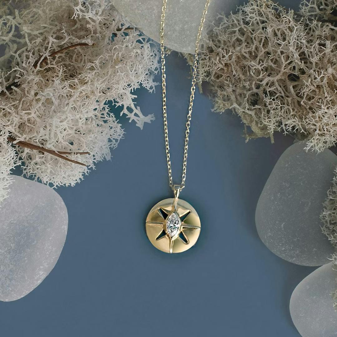 Intentions Medallion | Pavé Marquise | 14k | 18k Yellow Gold | Chain length: 16-18