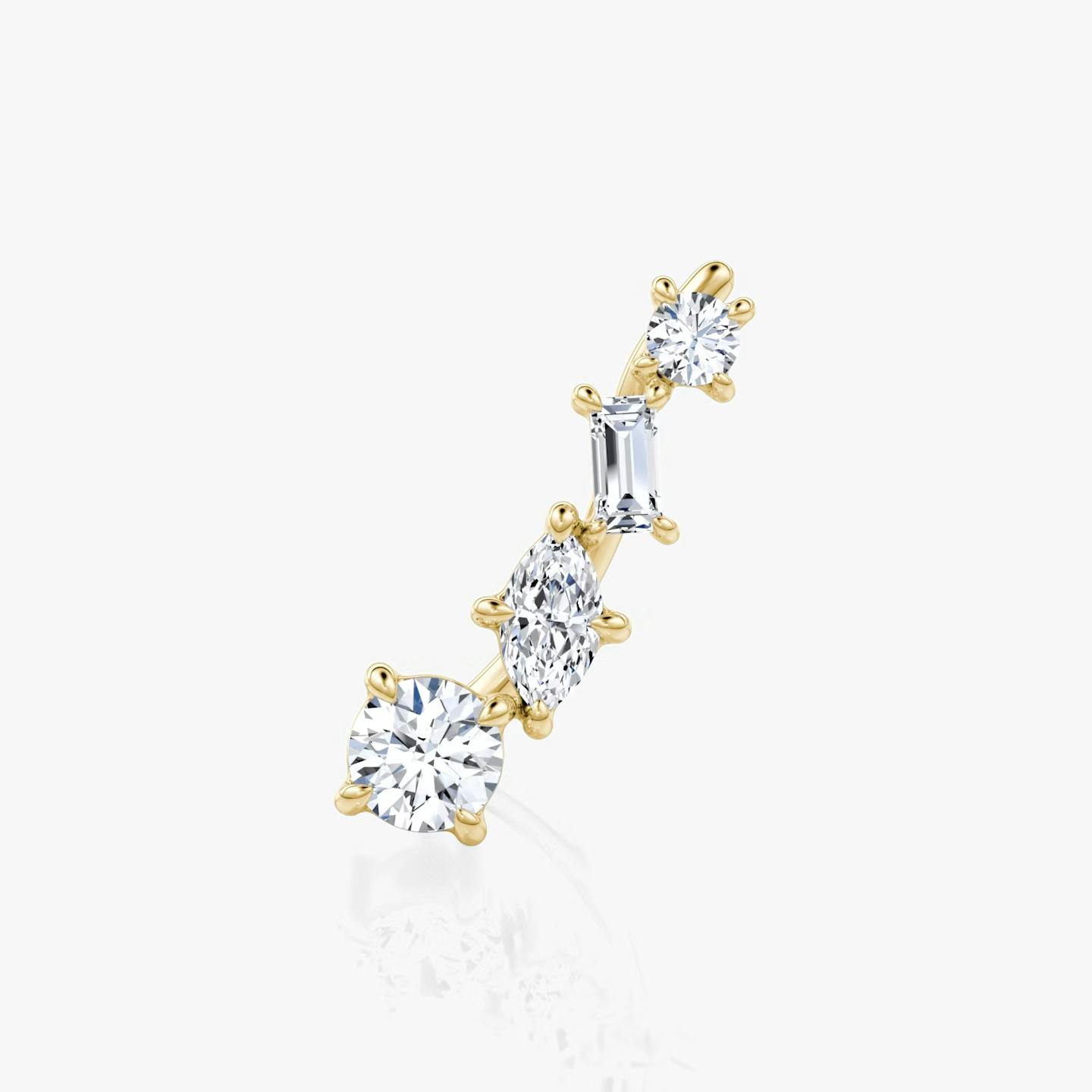 Shooting Star Ear Climber | Round Brilliant, Baguette and Marquise | 14k | 18k Yellow Gold | Side: Left