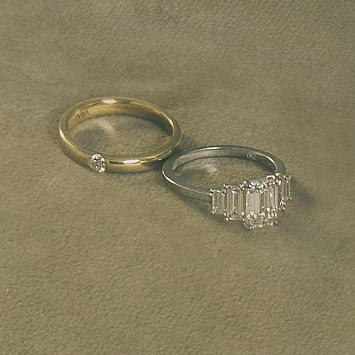 five stone engagement ring princess plain white gold still life